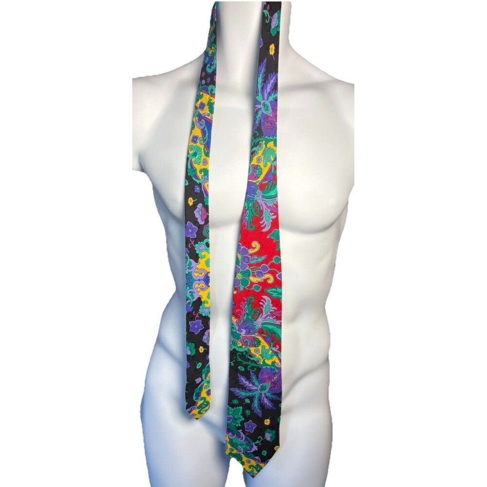 Vtg V2 Versace Mens Black Red Purple Floral Silk Tie 3.75" W Luxury Italy